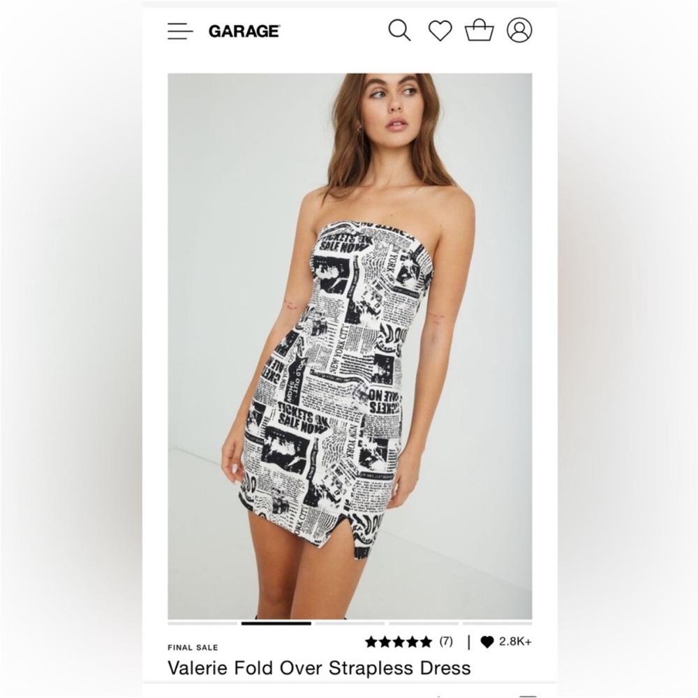 Garage Monochrome Newspaper Print Strapless Dress